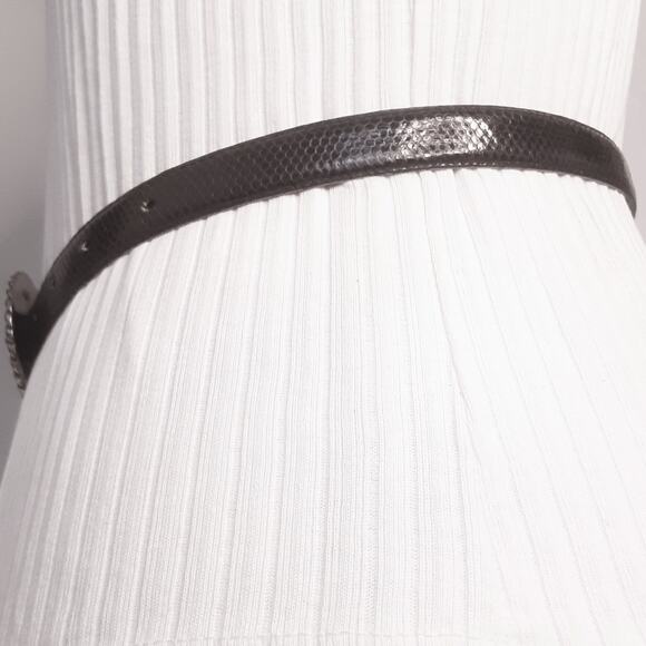 Serp Skinny Snake Skin Belt Womens XSmall Waist Darkest Brown 1993 Buckle Added - Picture 2 of 11